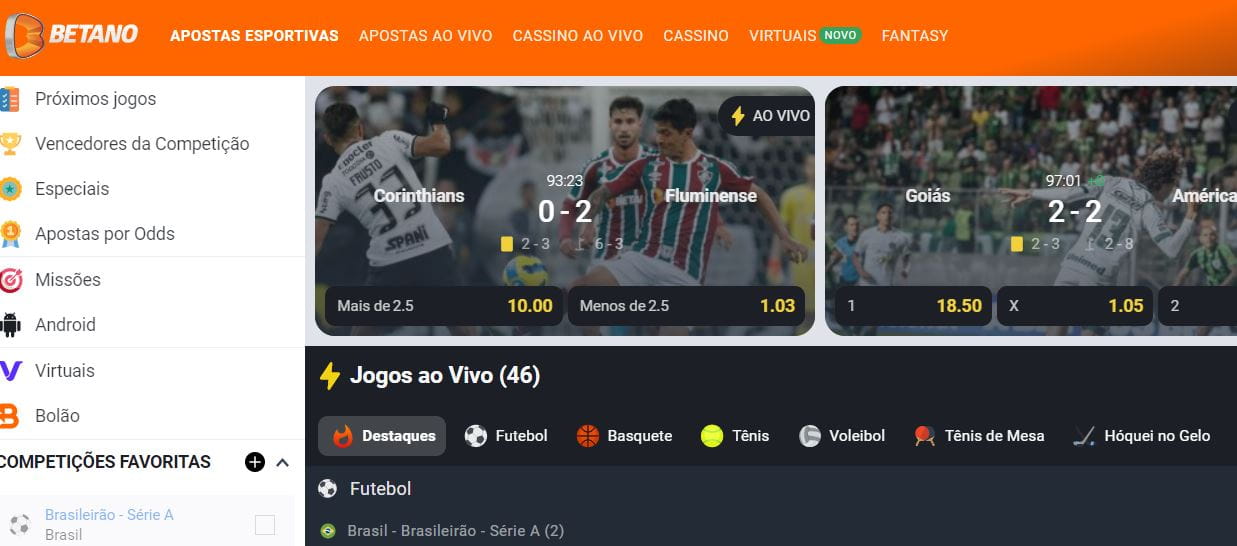 Layout do site Betano